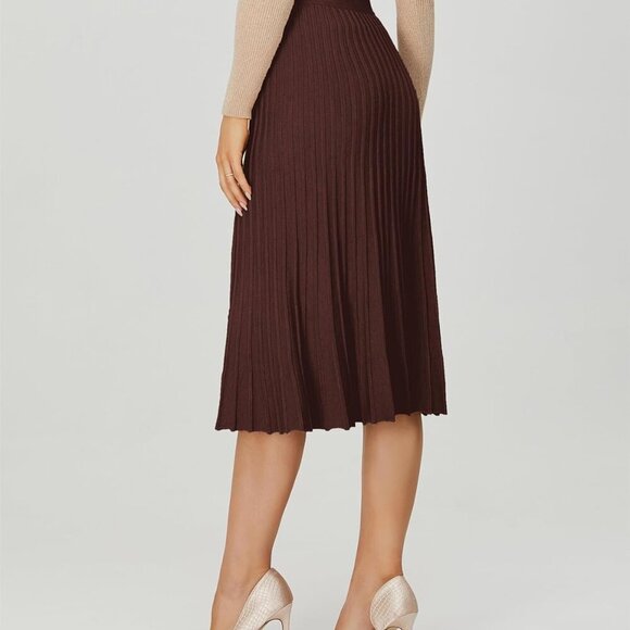 Women's Knit Maxi Pleated Skirts, High Waist Elastic A Line Long Skirt for Fall - Picture 2 of 5